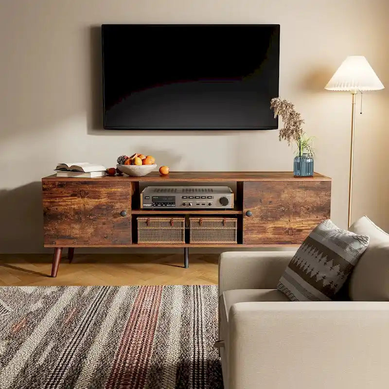 Meuble TV avec 2 placards à fermeture douce et étagère réglable pour téléviseurs de 55 à 60 pouces