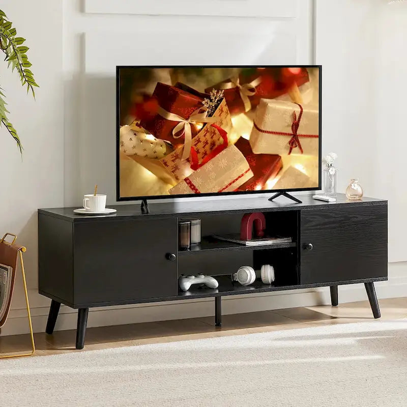 Meuble TV avec 2 placards à fermeture douce et étagère réglable pour téléviseurs de 55 à 60 pouces