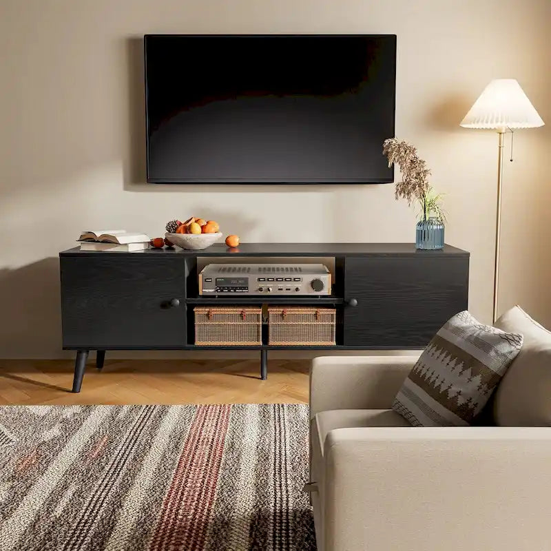 Meuble TV avec 2 placards à fermeture douce et étagère réglable pour téléviseurs de 55 à 60 pouces