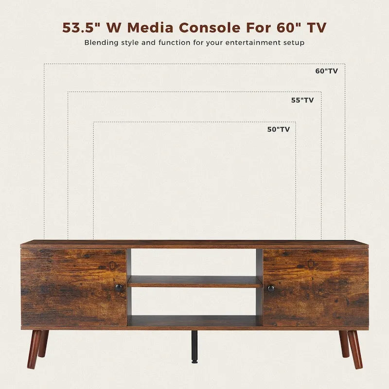 Meuble TV avec 2 placards à fermeture douce et étagère réglable pour téléviseurs de 55 à 60 pouces