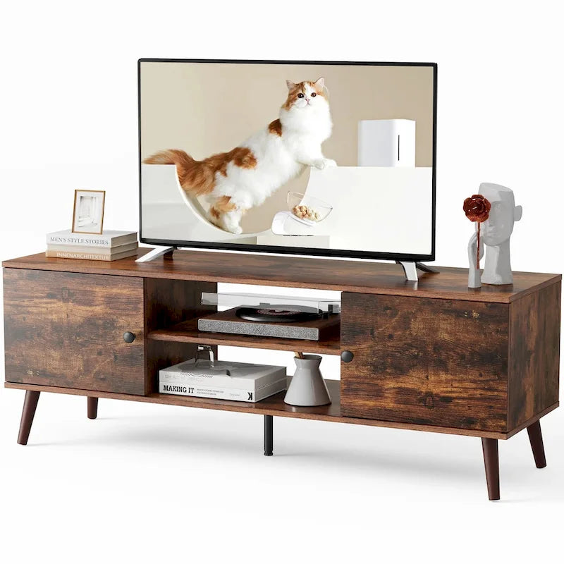 Meuble TV avec 2 placards à fermeture douce et étagère réglable pour téléviseurs de 55 à 60 pouces