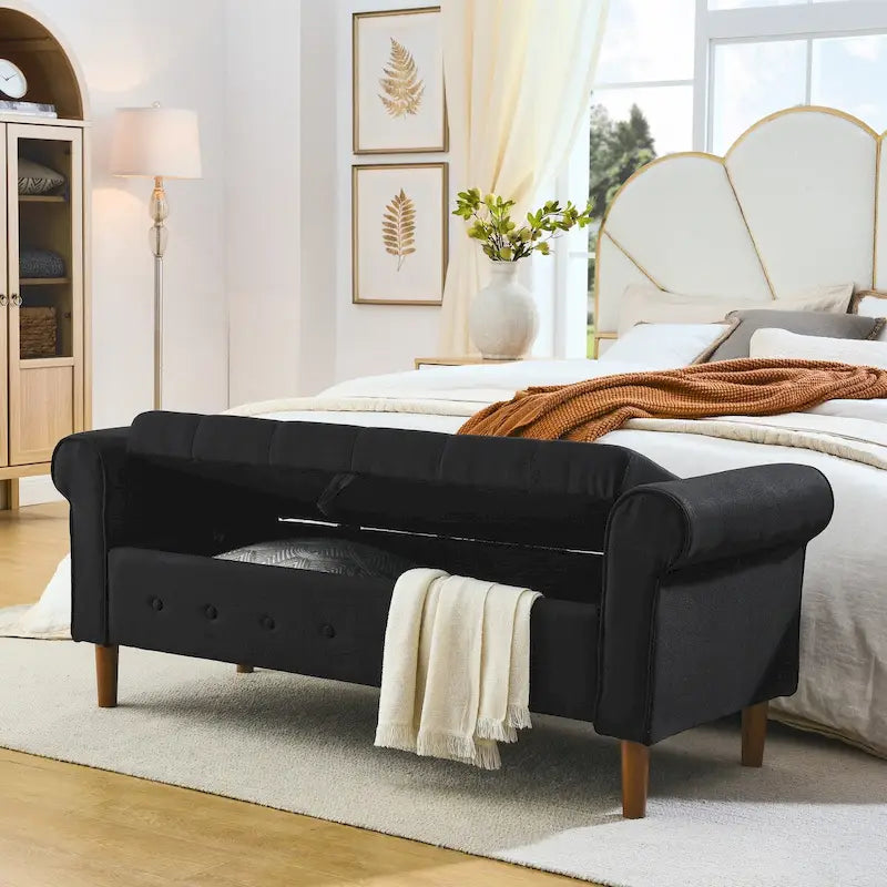 Banc de rangement capitonné de 157 cm avec accoudoirs roulés