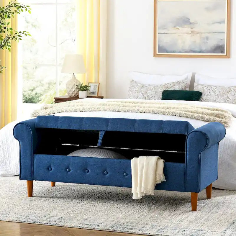 Banc de rangement capitonné de 157 cm avec accoudoirs roulés