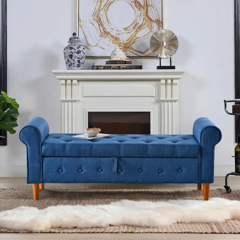 Banc de rangement capitonné de 157 cm avec accoudoirs roulés