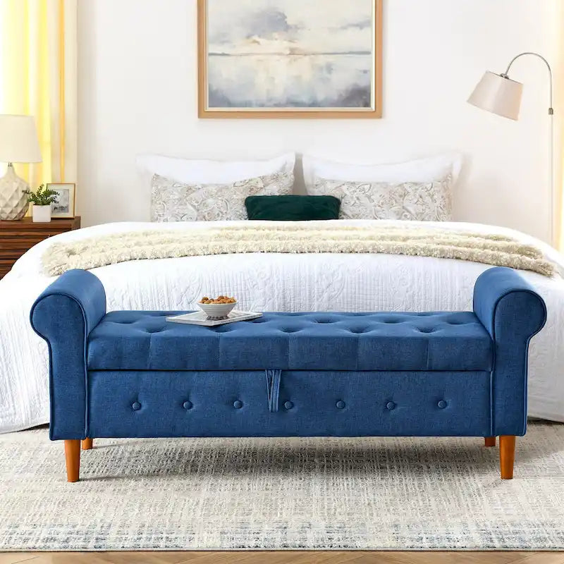 Banc de rangement capitonné de 157 cm avec accoudoirs roulés