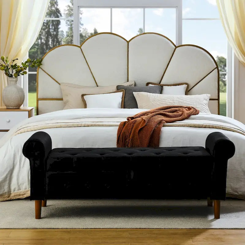 Banc de rangement capitonné de 157 cm avec accoudoirs roulés