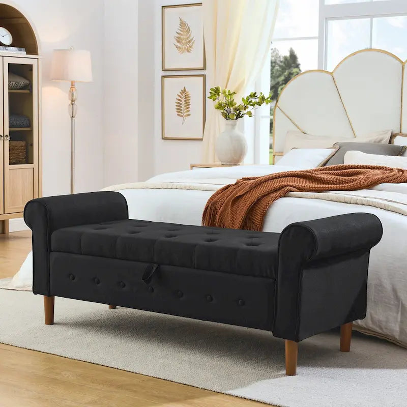 Banc de rangement capitonné de 157 cm avec accoudoirs roulés