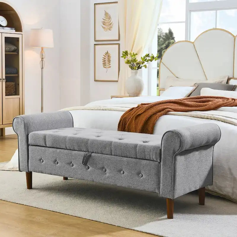 Banc de rangement capitonné de 157 cm avec accoudoirs roulés