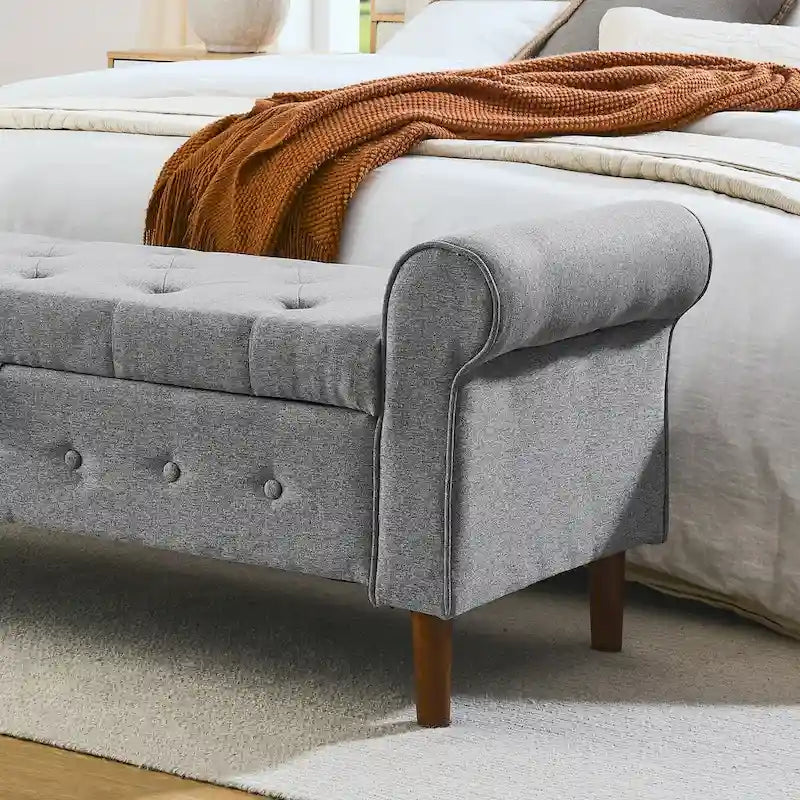 Banc de rangement capitonné de 157 cm avec accoudoirs roulés