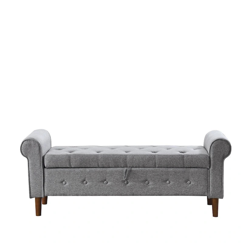 Banc de rangement capitonné de 157 cm avec accoudoirs roulés