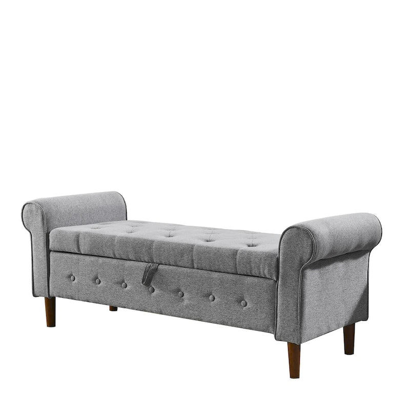 Banc de rangement capitonné de 157 cm avec accoudoirs roulés