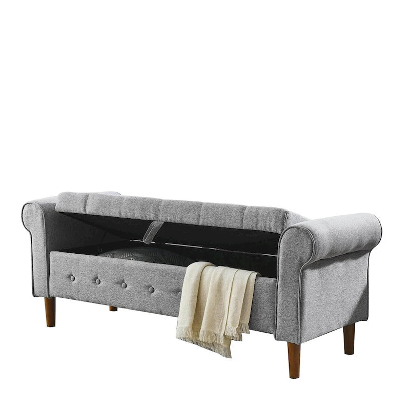 Banc de rangement capitonné de 157 cm avec accoudoirs roulés