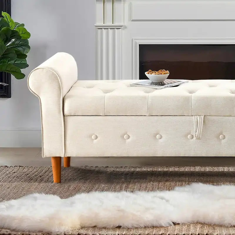 Banc de rangement capitonné de 157 cm avec accoudoirs roulés