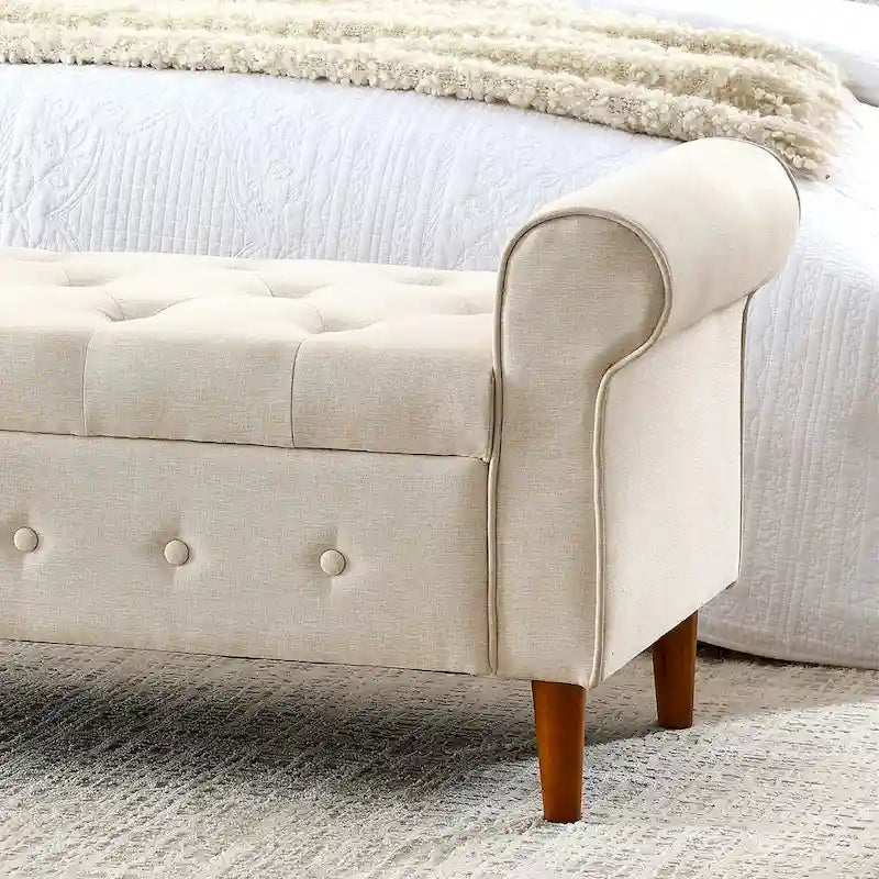 Banc de rangement capitonné de 157 cm avec accoudoirs roulés