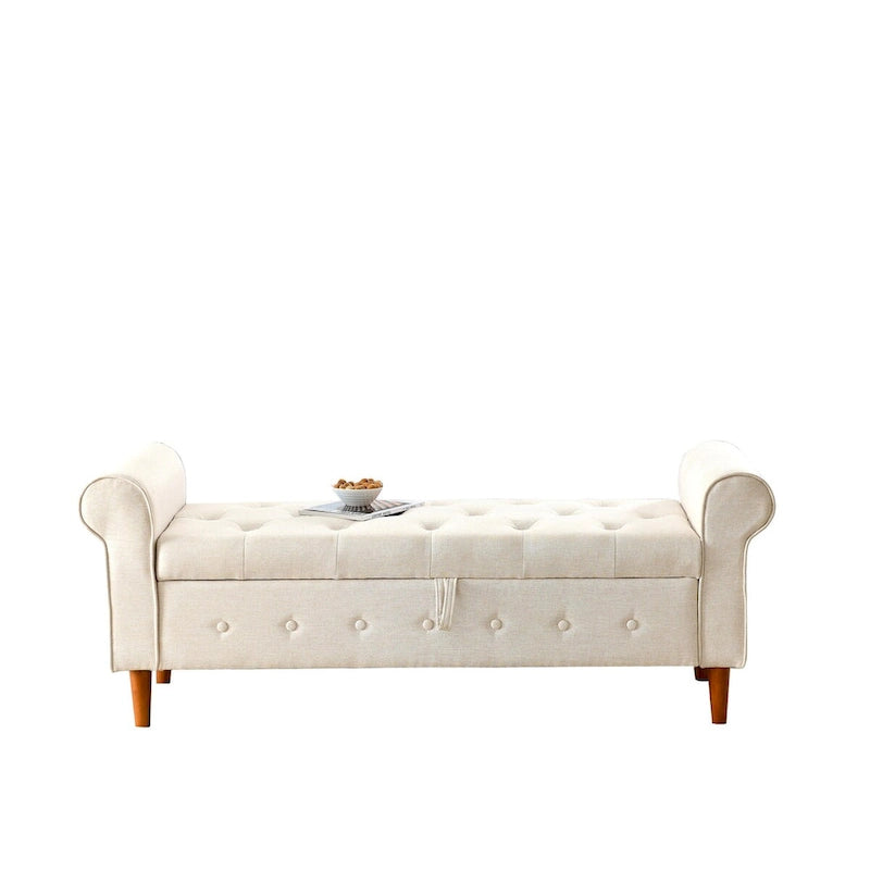 Banc de rangement capitonné de 157 cm avec accoudoirs roulés