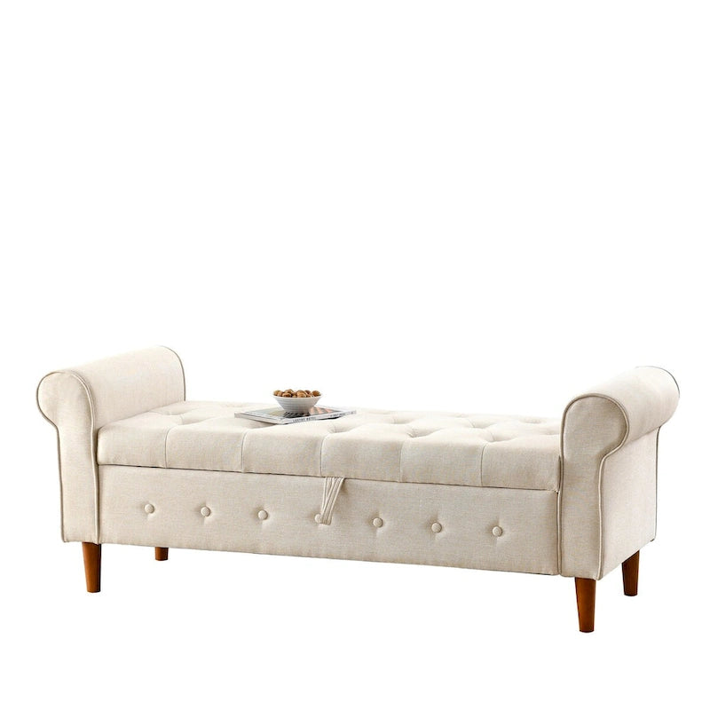 Banc de rangement capitonné de 157 cm avec accoudoirs roulés