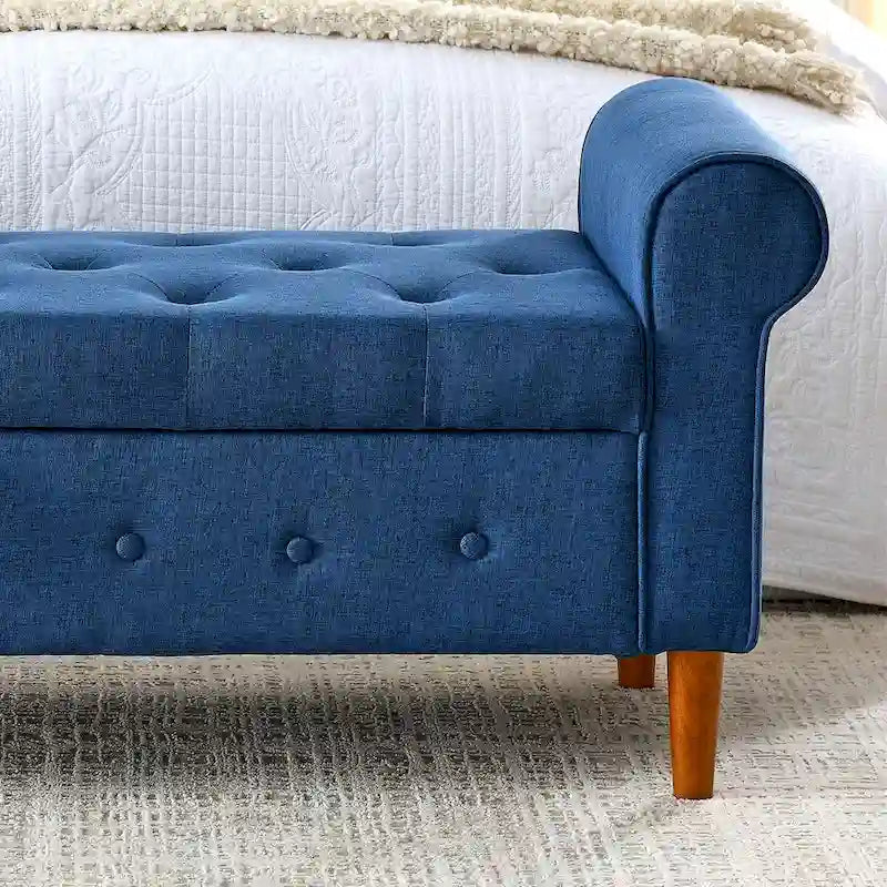 Banc de rangement capitonné de 157 cm avec accoudoirs roulés