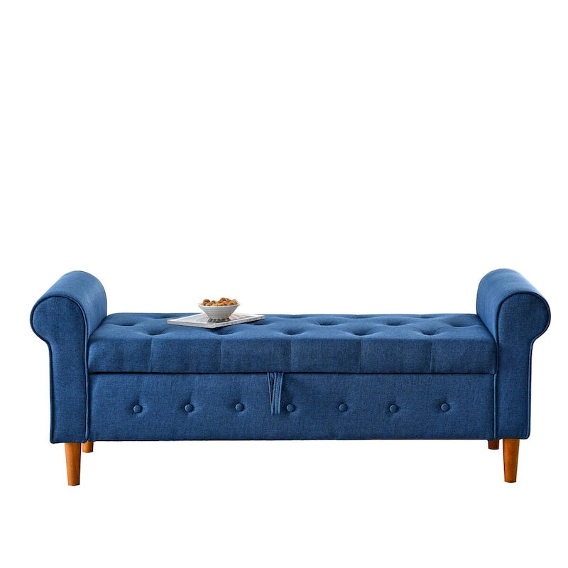 Banc de rangement capitonné de 157 cm avec accoudoirs roulés