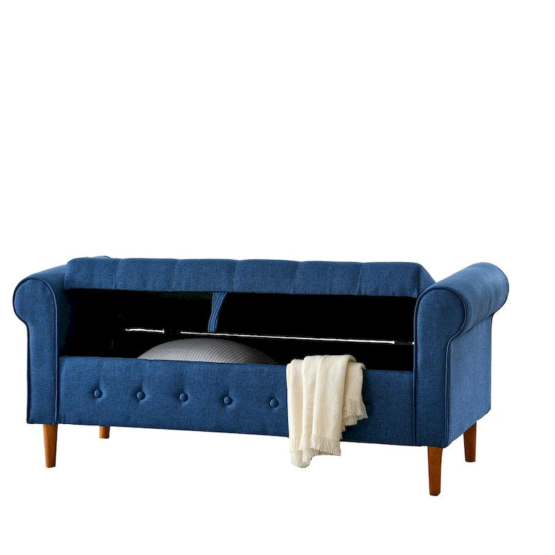 Banc de rangement capitonné de 157 cm avec accoudoirs roulés