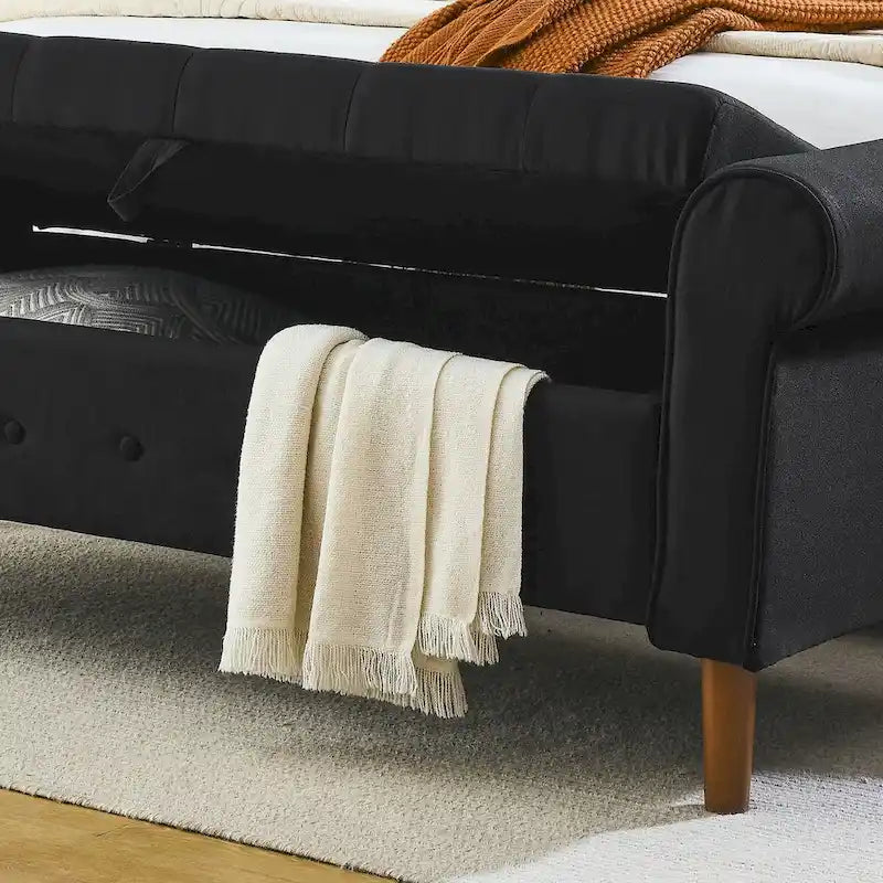 Banc de rangement capitonné de 157 cm avec accoudoirs roulés