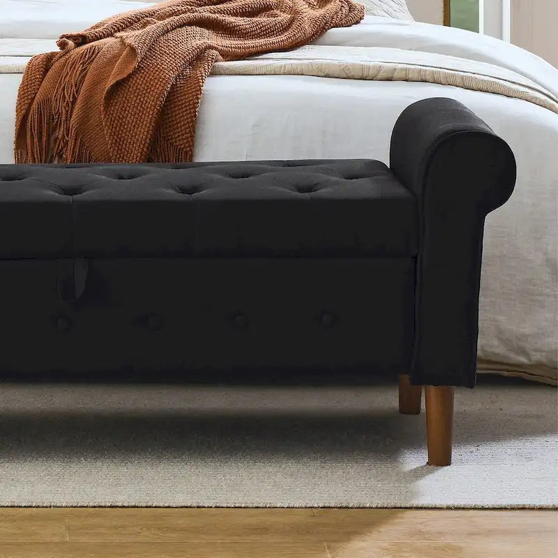 Banc de rangement capitonné de 157 cm avec accoudoirs roulés