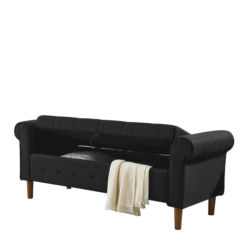 Banc de rangement capitonné de 157 cm avec accoudoirs roulés