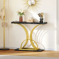 Console moderne effet marbre avec piètement en métal doré pour entrée et salon
