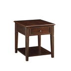 Table d'appoint rectangulaire en noyer avec tiroir et étagère