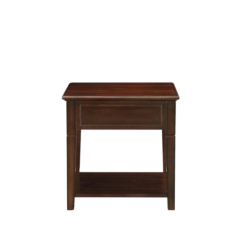Table d'appoint rectangulaire en noyer avec tiroir et étagère