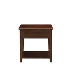 Table d'appoint rectangulaire en noyer avec tiroir et étagère