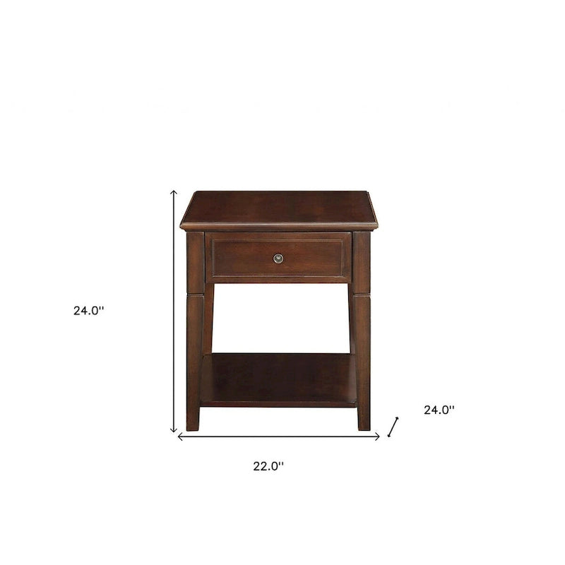 Table d'appoint rectangulaire en noyer avec tiroir et étagère