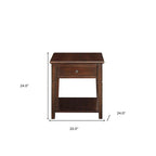 Table d'appoint rectangulaire en noyer avec tiroir et étagère