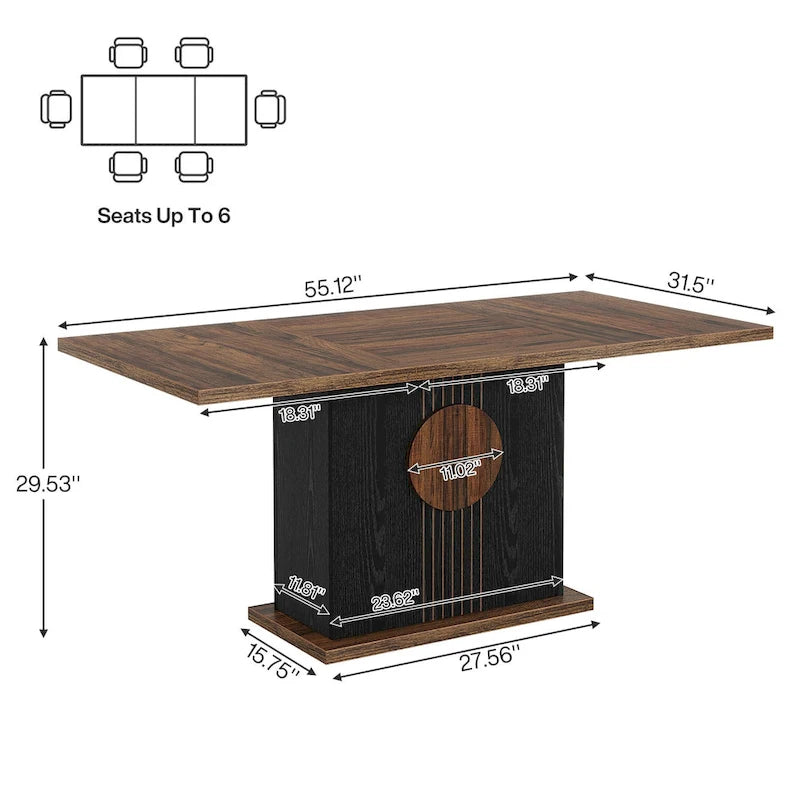 Table de salle à manger rectangulaire de 55 pouces avec plateau en bois