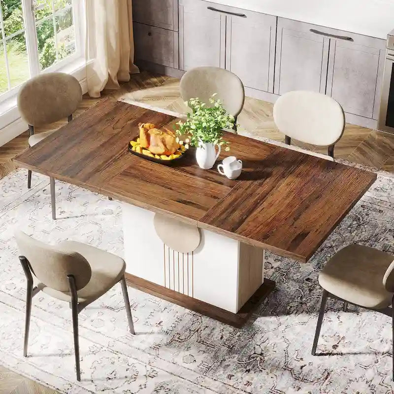 Table de salle à manger rectangulaire de 55 pouces avec plateau en bois