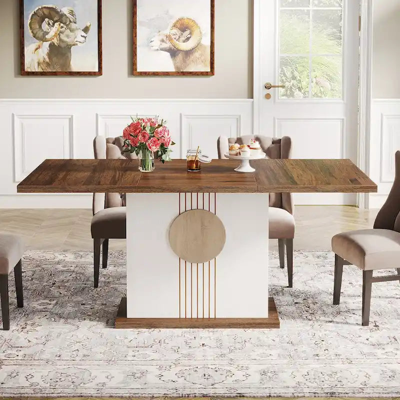 Table de salle à manger rectangulaire de 55 pouces avec plateau en bois