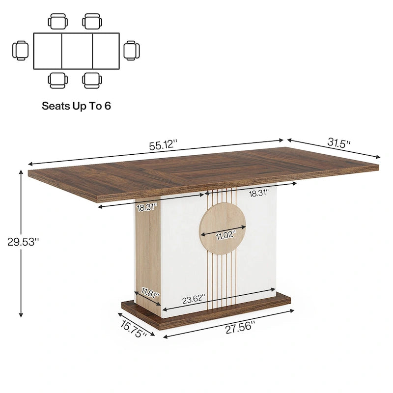 Table de salle à manger rectangulaire de 55 pouces avec plateau en bois