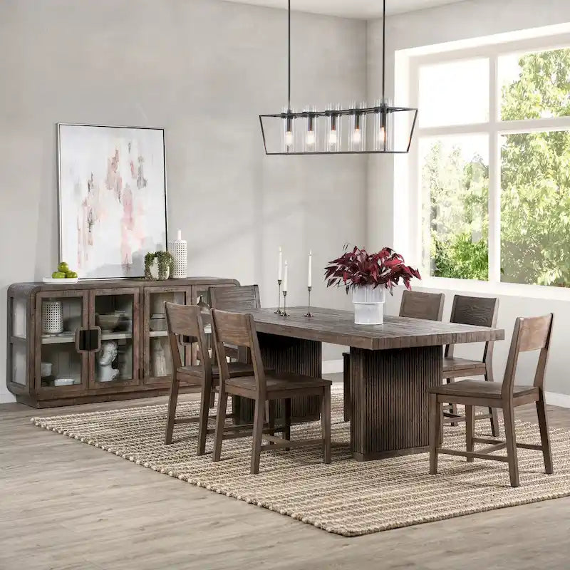Table de salle à manger en pin recyclé de 82 pouces avec piètement rainuré