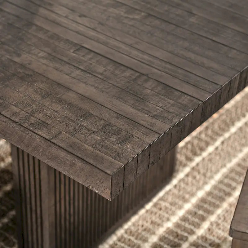 Table de salle à manger en pin recyclé de 82 pouces avec piètement rainuré