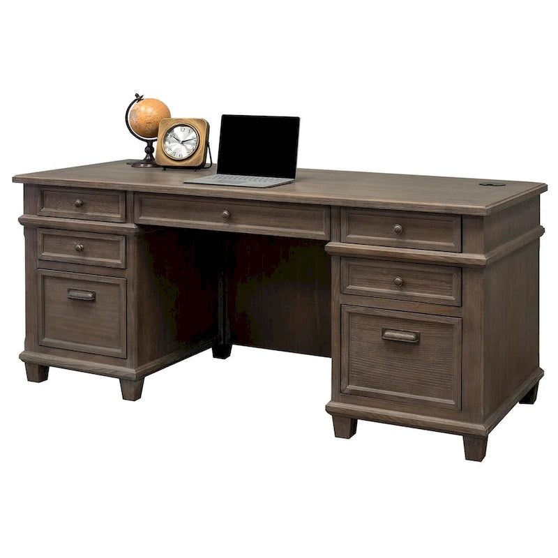 Bureau de direction à double piédestal gris délavé