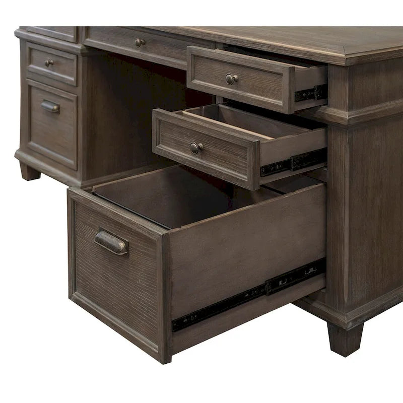 Bureau de direction à double piédestal gris délavé