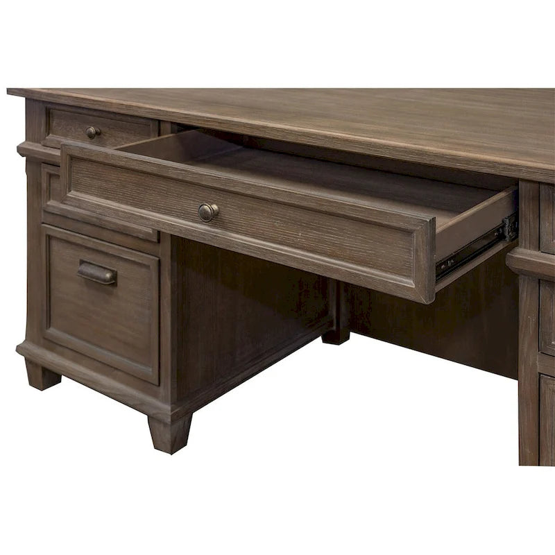 Bureau de direction à double piédestal gris délavé