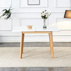 Bureau pliable avec plateau en pierre frittée imitation marbre et pieds en bois d'hévéa