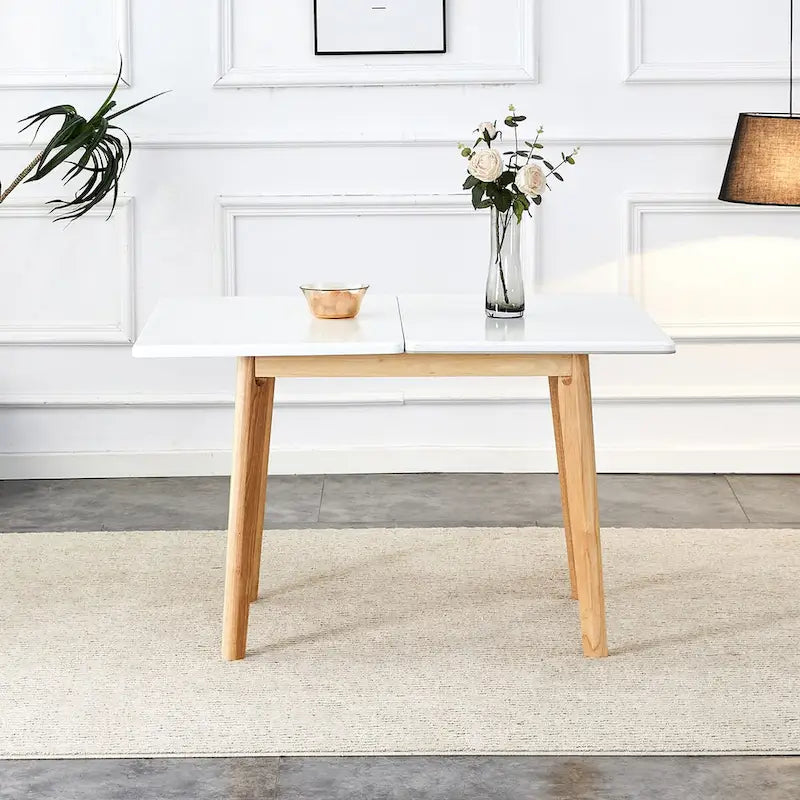 Bureau pliable avec plateau en pierre frittée imitation marbre et pieds en bois d'hévéa