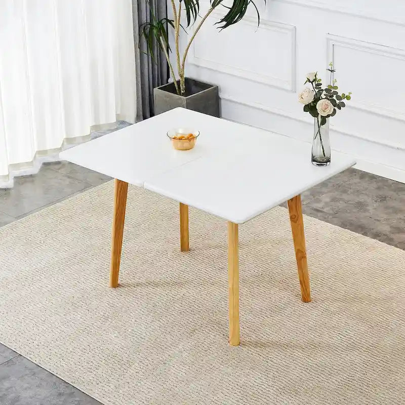Bureau pliable avec plateau en pierre frittée imitation marbre et pieds en bois d'hévéa