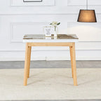 Bureau pliable avec plateau en pierre frittée imitation marbre et pieds en bois d'hévéa