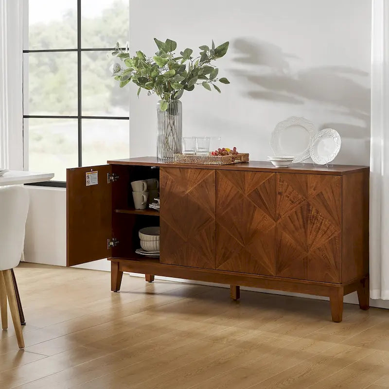Enfilade géométrique Mid-Century avec étagères réglables, 152 cm
