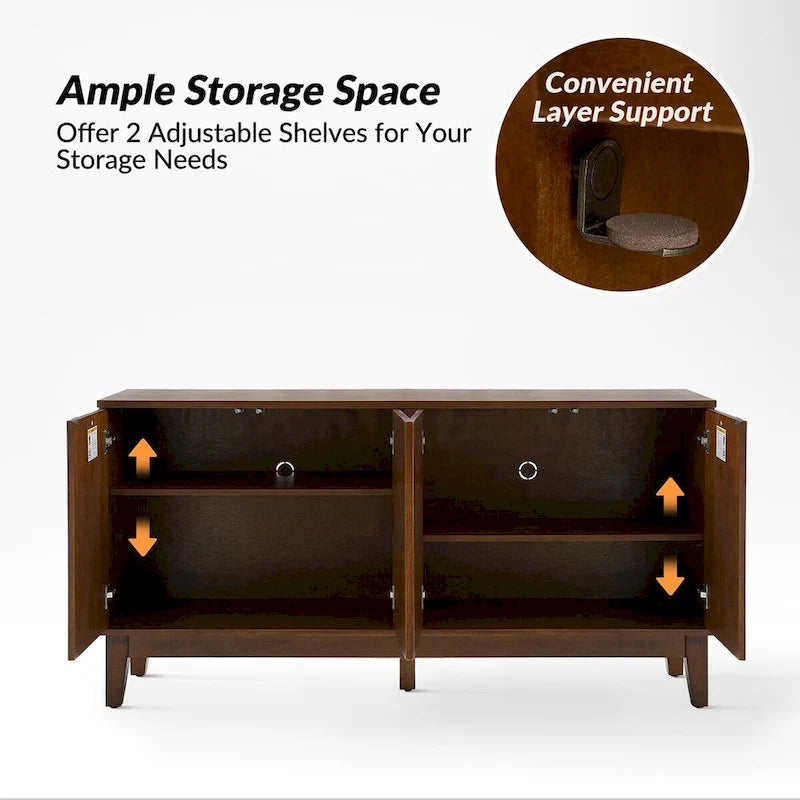 Enfilade géométrique Mid-Century avec étagères réglables, 152 cm