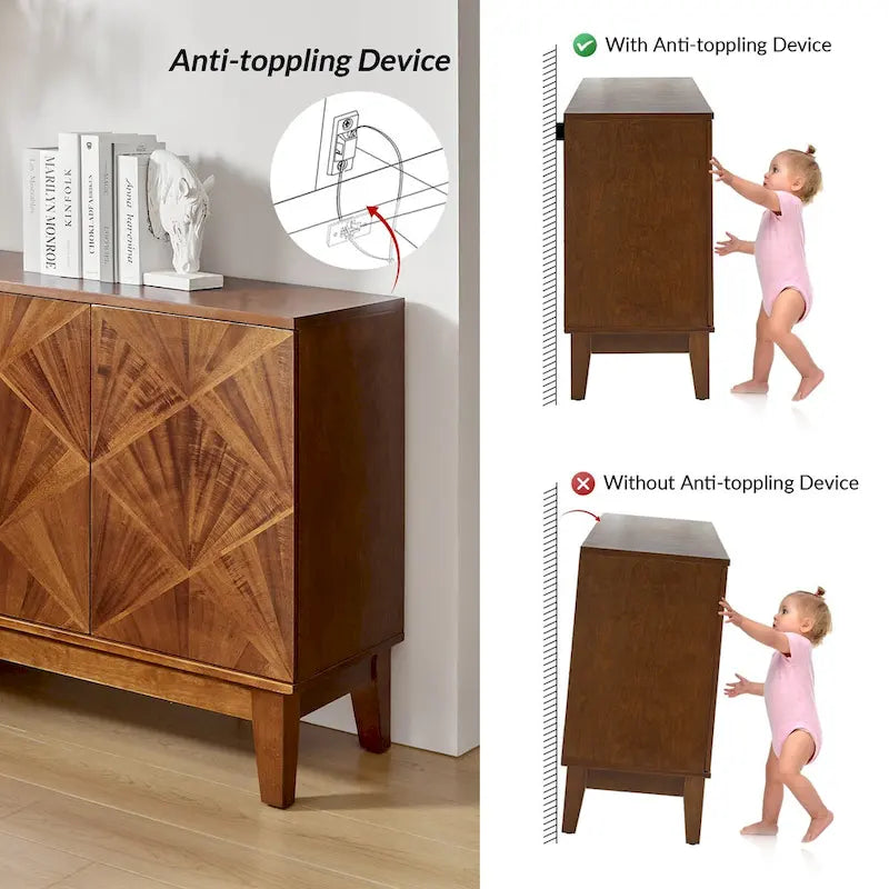 Enfilade géométrique Mid-Century avec étagères réglables, 152 cm