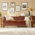 Canapé Chesterfield en cuir véritable avec capitonnage, clous décoratifs et pieds en bois massif