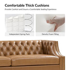 Canapé Chesterfield en cuir véritable avec capitonnage, clous décoratifs et pieds en bois massif